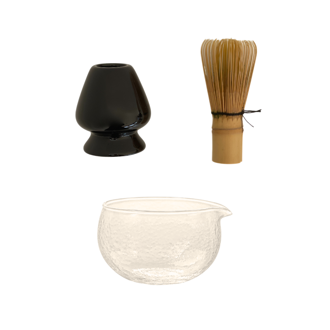 Juego de batidor, soporte para batidor y recipiente de vidrio con pico vertedor